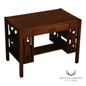 Antique Arts And Crafts Mission Oak Writing Desk With Side Shelves