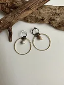 2 Circle Silver & Gold Earrings in Howlite