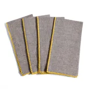 18" Square Woven Cotton Napkins, Gray with Yellow Trim, Set of 4