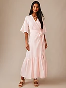 Lt_Blush_Pink Solid Emily Linen Blend Wrap Dress | Women's Dresses | J.McLaughlin