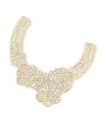 Bridal floral Neckline Collar Appliqué – Iridescent Beige Sequins & Pearl Beads | 8.5" x 8"