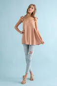 Airflo Refreshing Fabric Ruffle Cap Sleeve Top