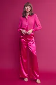 2pc- contrast trim sheer top & pants set
