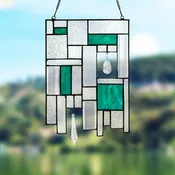 11.5"H Molly Turquoise Suncatcher Stained Glass Window Panel