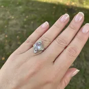 Art Deco 14K White Gold Ring with Lavender Spinel | Vintage Lavender Stone Geometric Ring | Size 7