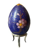 Cloisonné Enamel Egg with Floral Design and Stand