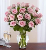 2 Dozen Pink Rose Vase