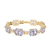 10K Gold Violet Iolite 7 1/4" Floral Cluster Bracelet