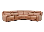 Frida Toffee Leather 6-Piece Power Sectional With Heat And Massage