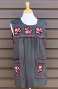 Gray Plaid Cross-Stitch Embroidered Apron