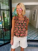 A NIGHT FULL OF ROSES TOP - BLACK