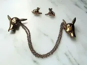 Vintage Rhinestone Deer Sweater Clip Pins with Matching Screw Back Earrings Set ETC7794