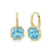 10.07ct Blue Topaz Solitaire Bezel Set Leverback Huggie Earrings