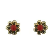 18 Karat Solid Yellow Gold Coral Flower Screwback Earrings