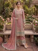 Blush Peach Chinon Silk Sequins Embroidered Palazzo