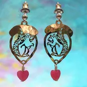 Acorn with Heart Bead Squirrel Earrings