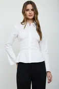 Collared Button Down Shirred Long Sleeve Top