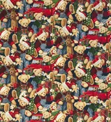 Christmas Blue Jean Teddy 100% Cotton Fabric Price per Yard