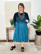3/4 Sleeve Ombre Dress, Teal