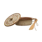 7" Round x 3-1/4"H Stoneware Brie Baker with Bamboo Spreader, Reactive Glaze, Brown &amp;amp; Tan Color (Color Will Vary)