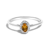 10K White Gold 5X3MM Oval Birthstone and Diamond Accent Halo Ring