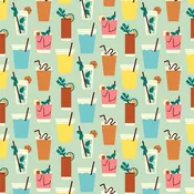 Paintbrush Studio Fabrics - Food Trucks Drinks on Aqua
