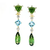 Peridot, Aquamarine and Tourmaline Earrings