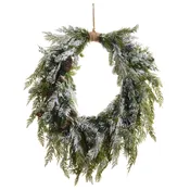 29" Flocked Oval Cedar & Mini Pinecone Wreath