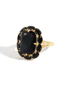 14K Gold Plated 925 Sterling Silver Black Onyx Cluster Statement Ring