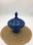 Blue Italian Ceramic Candy Dish Pedestal Bowl With Lid