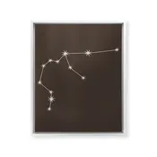 Aquarius Zodiac Star Constellation Line Art Coffee Brown Framed Canvas Print