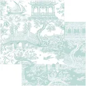 Caspari Chinoiserie Toile Reversible Gift Wrapping Paper in Robin's Egg - 30" x 8' Roll