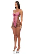 Animal Instincts Sheer Mesh Romper - Pink Leopard