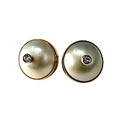 14K Gold Stud Earrings with Mabe Pearl and Diamond