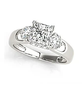 1.56 Carat Princess with two round side stones Engagement Ring