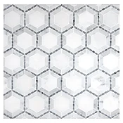 1-1/2" Concentric Hexagon | Carrara - White Blossom - Mugwort - Polished | Unique Mosaic Tile - Marble