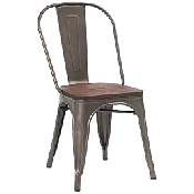 Bistro Style Metal Chair in Dark Grey Finish and Walnut Wood Seat