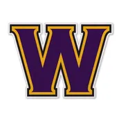18" shape cut pennant W. purple & gold.