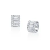 Baguette and Round Diamond Huggie Earrings