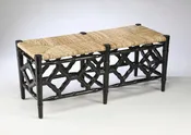 2 Seater Bench Rush Seat - Black Finish