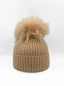 Angora Wool Blend Ribbed Hat in Tan