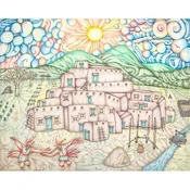Art of Mieshiel Taos Pueblo at Sunrise 11 x 14