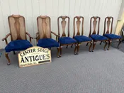 67644 Set of 6 John Stuart Queen Anne Dining Chairs in Walnut and Blue Upholstery
