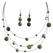 2TONE HAMMERED THREE LAYERED NECKLACE  #ADX6407303 (SHBE10)