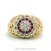 0.25ctw Ruby and Diamond Kentucky Cluster Ring in 14k Yellow Gold