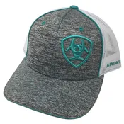 Ariat Youth Offset Shield Logo Baseball Cap - Heather Gray/Turquoise
