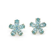 Oval and Round Blue Topaz Cluster Earrings