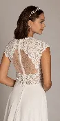 Cap Sleeve Crocheted Illusion Back Chiffon A Line Dress