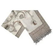 Cream White and Brown Boiled Embroidery Scarf