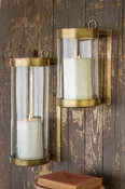 Glass & Brass Finish Wall Mounted Hurricane Sconce - Small